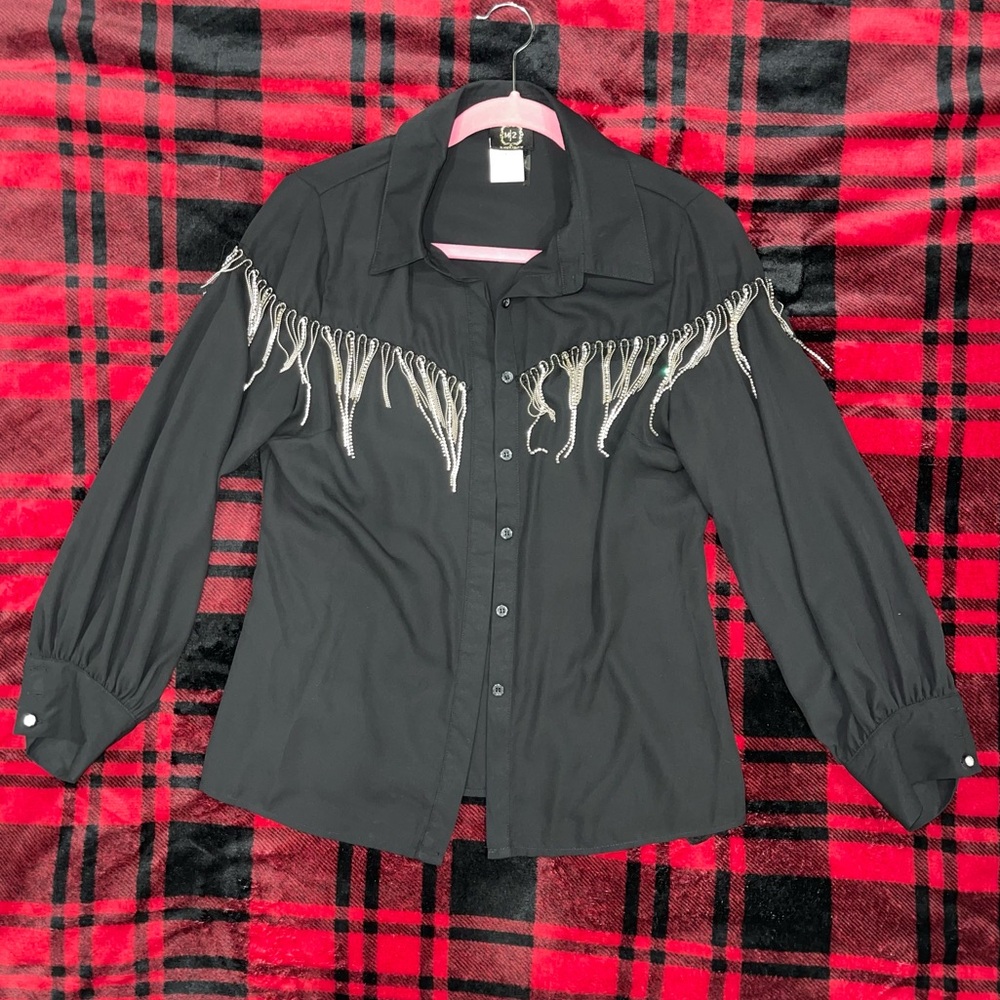 Iced Out Fringe Black Button-Up Shirt